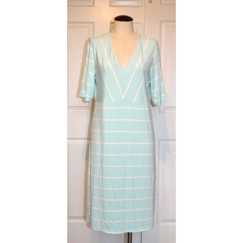Tommy Bahama 3/4‎ Sleeve Dress Blue Stripe V-Neck Size L Stretch Viscose